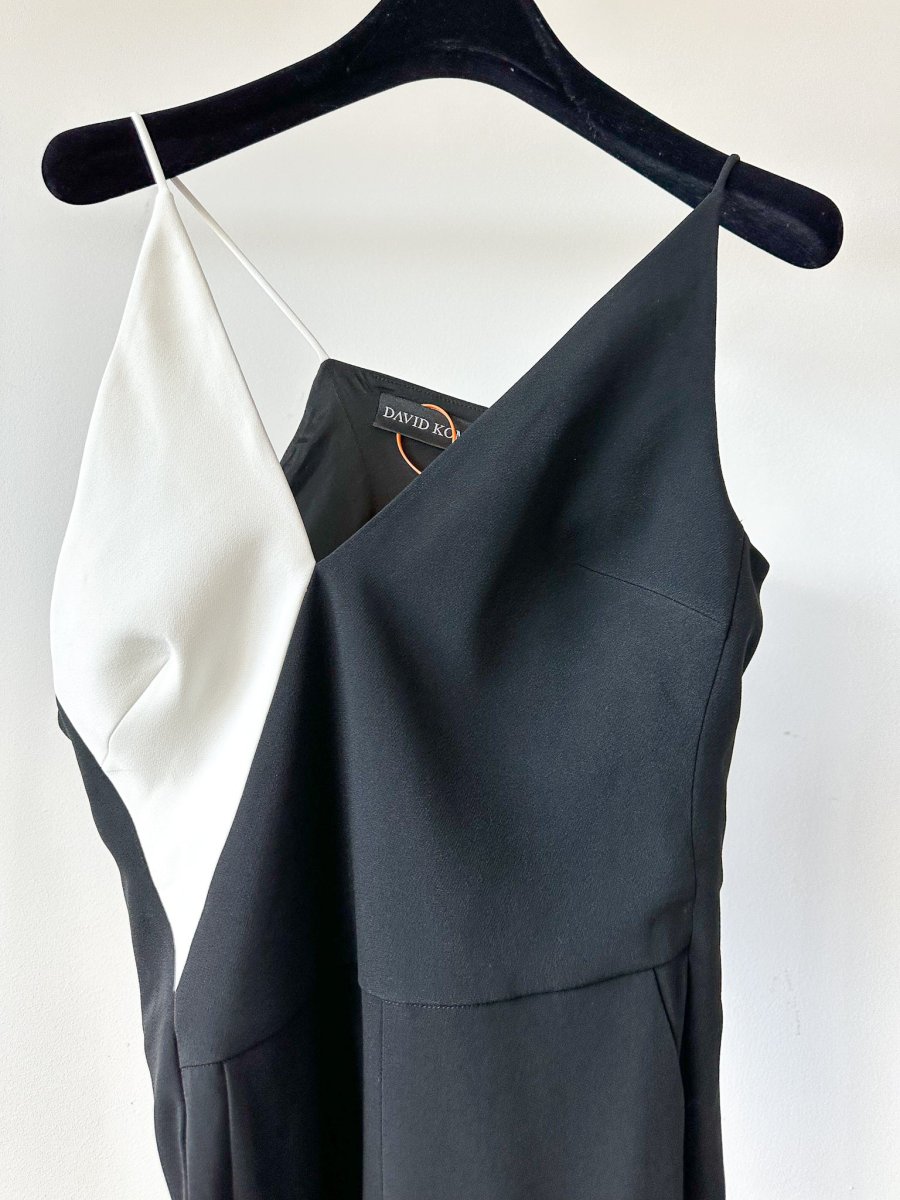 David Koma Monochrome Crepe V-Cut Strappy Black White Jumpsuit - Imagen 3
