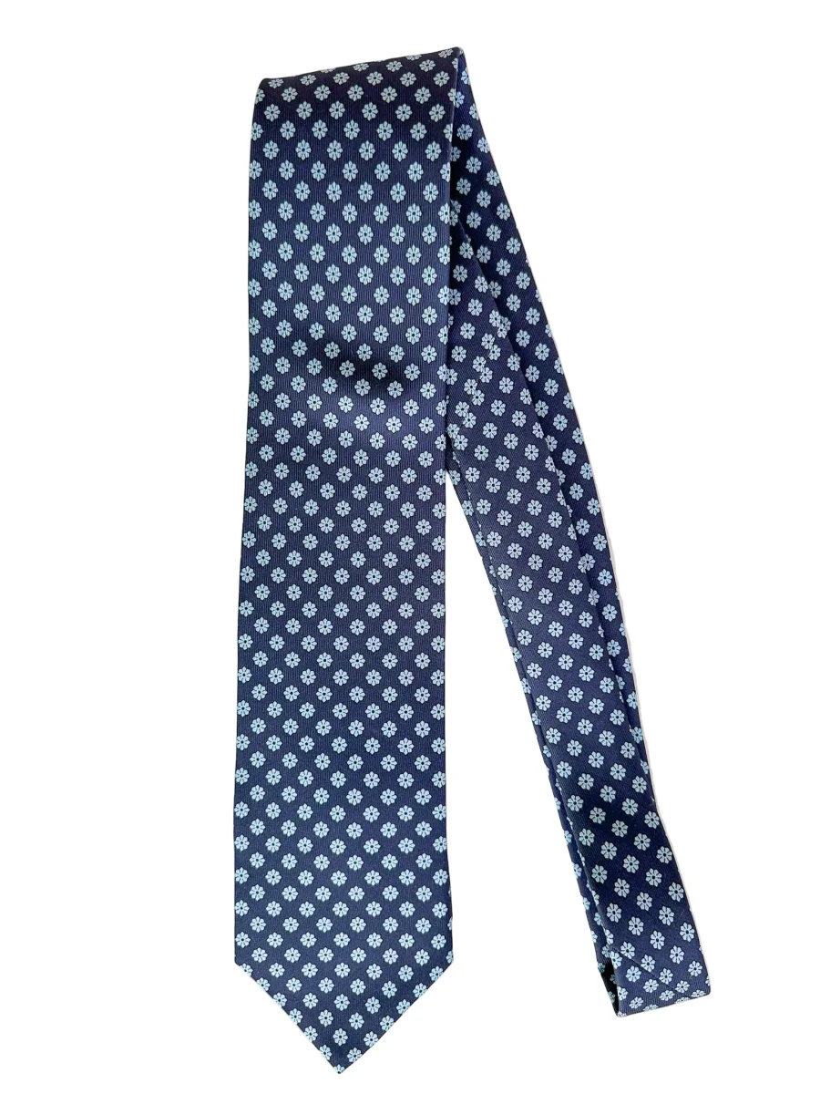 Drake's Navy Silk Tie With Blue Floral Print - Imagen 3