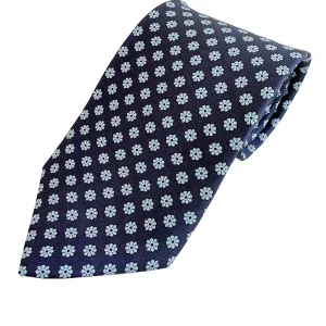 Drake's Navy Silk Tie With Blue Floral Print