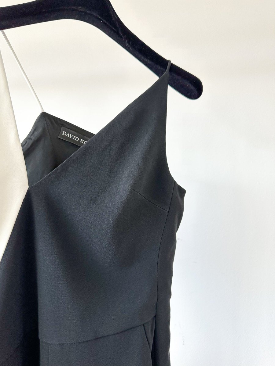 David Koma Monochrome Crepe V-Cut Strappy Black White Jumpsuit - Imagen 6