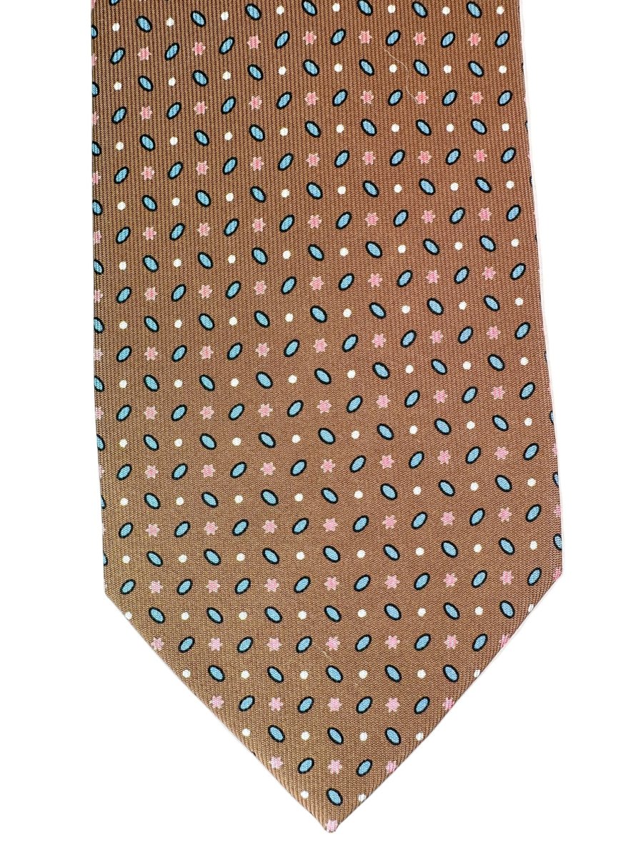 Drake's Brown Silk Tie Pink Floral Ovel Print - Imagen 4
