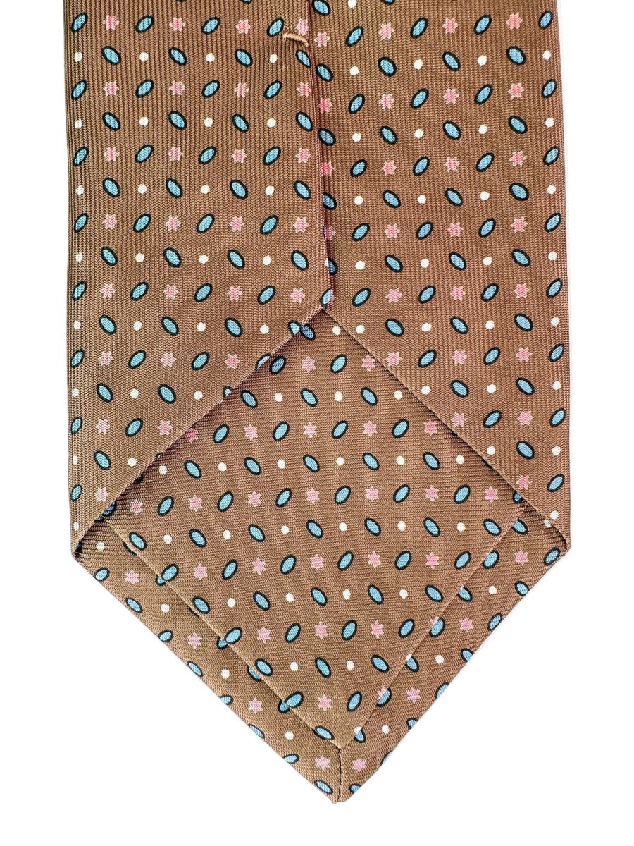 Drake's Brown Silk Tie Pink Floral Ovel Print - Imagen 5