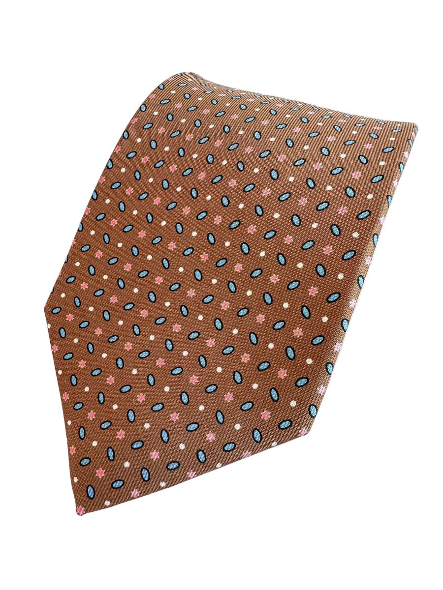 Drake's Brown Silk Tie Pink Floral Ovel Print - Imagen 7
