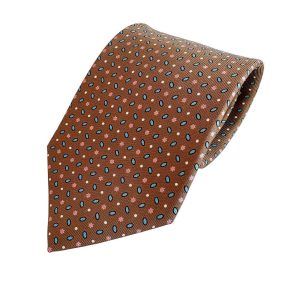 Drake's Brown Silk Tie Pink Floral Ovel Print