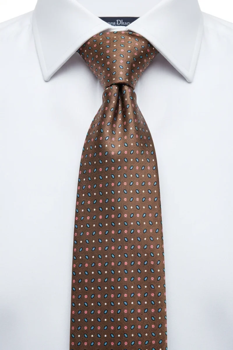 Drake's Brown Silk Tie Pink Floral Ovel Print - Imagen 8