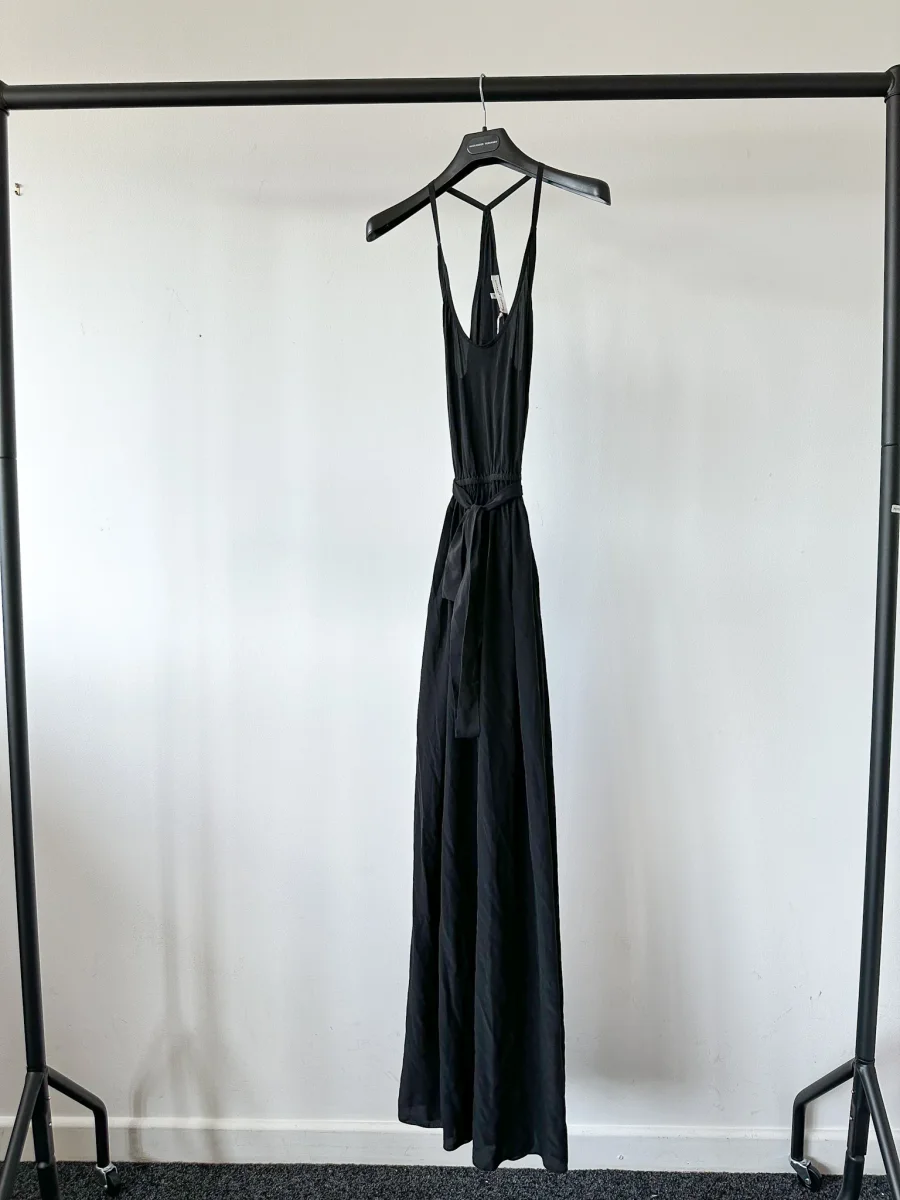 Alexander Terekhov Black High Slit Leg Silk Dress - Imagen 2
