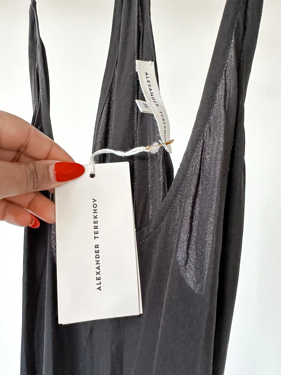 Alexander Terekhov Black High Slit Leg Silk Dress - Imagen 3