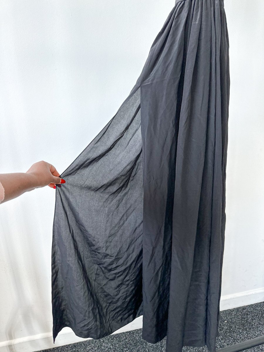 Alexander Terekhov Black High Slit Leg Silk Dress - Imagen 5