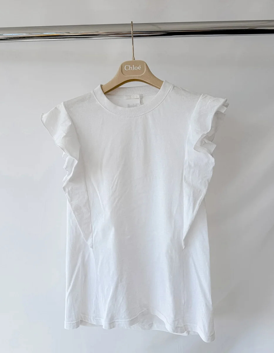 Chloe White Ruffle Flutter Sleeve T-Shirt Top - Imagen 4