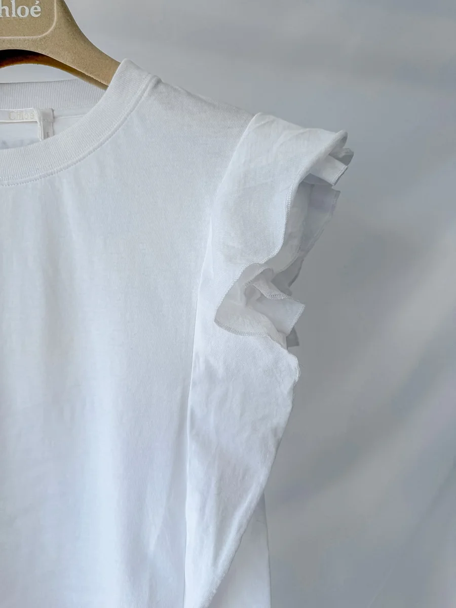 Chloe White Ruffle Flutter Sleeve T-Shirt Top - Imagen 5