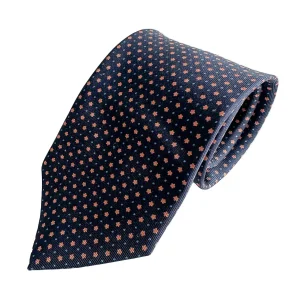 Drake's Navy Silk Tie With Orange Dot Floral