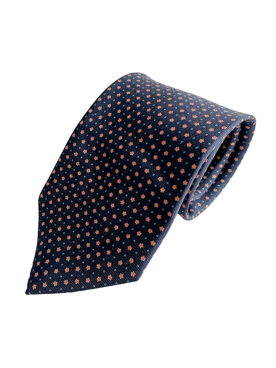 Drake's Navy Silk Tie With Orange Dot Floral - Imagen 2