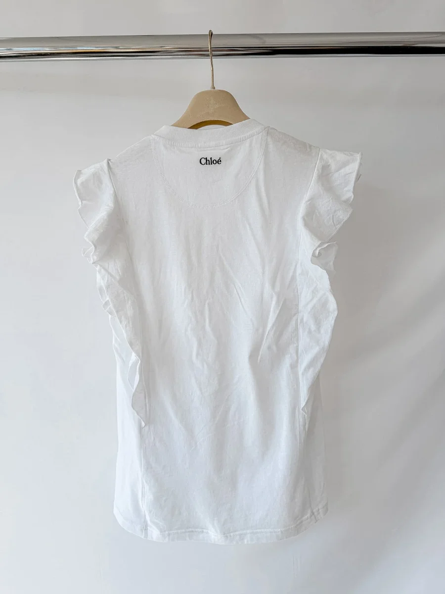 Chloe White Ruffle Flutter Sleeve T-Shirt Top - Imagen 7