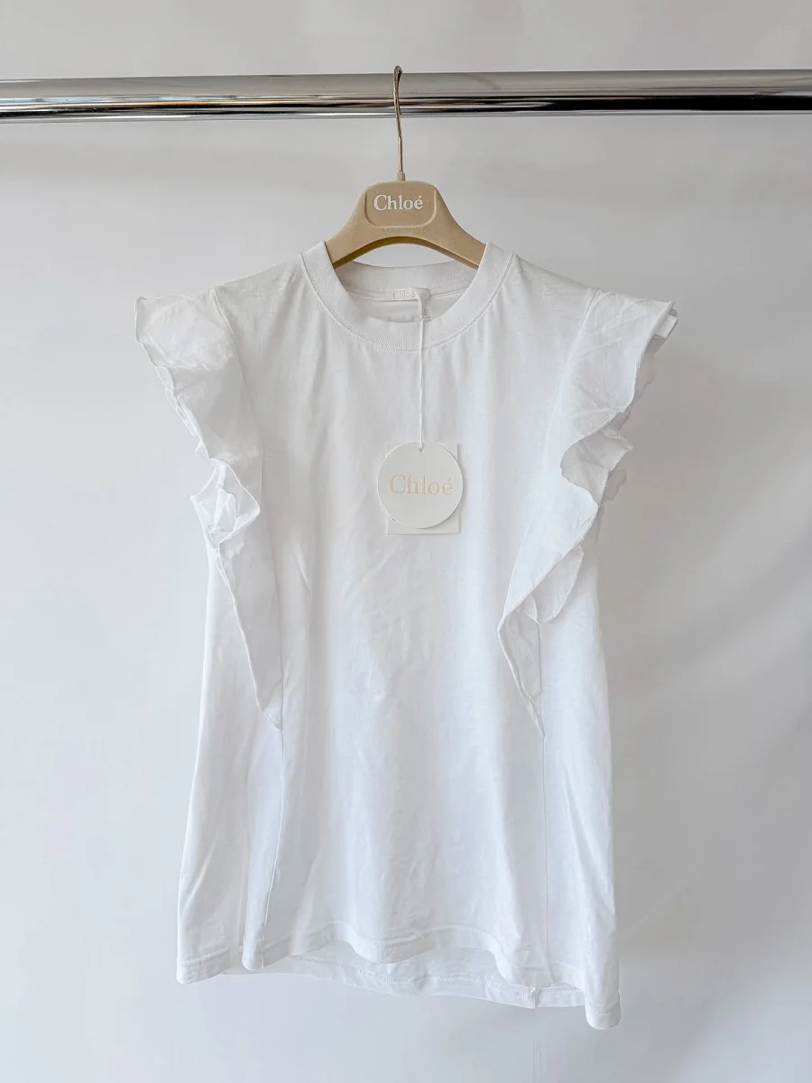 Chloe White Ruffle Flutter Sleeve T-Shirt Top - Imagen 3