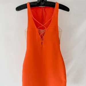 David Koma Orange Crepe Lace-Up Low Neck Mini Dress