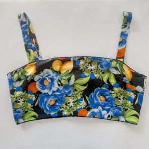 Borgo De Nor Black Didi Floral Lemon Print Linen Crop Top