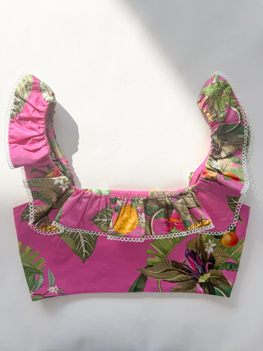 Borgo De Nor Pink Tropical Jazz Printed Cotton Crop Top - Imagen 6