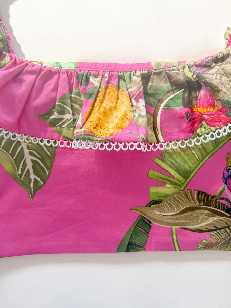 Borgo De Nor Pink Tropical Jazz Printed Cotton Crop Top - Imagen 8