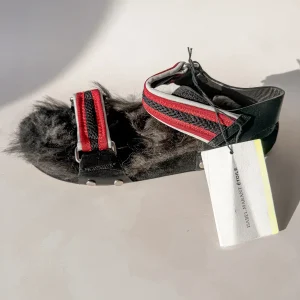 Isabel Marant Etoile Black Fluffy Shearling Lined Strappy Sandals