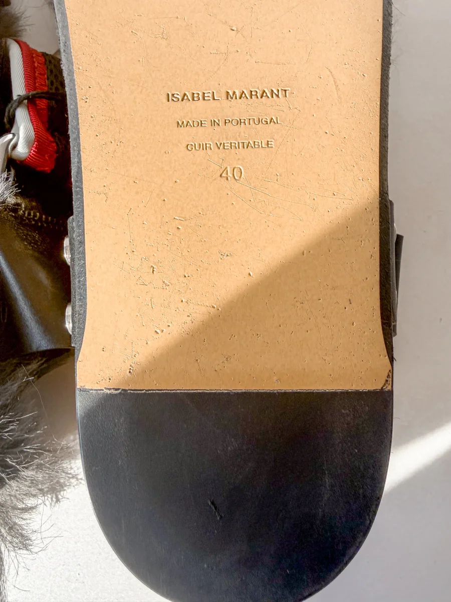 Isabel Marant Etoile Black Fluffy Shearling Lined Strappy Sandals - Imagen 6