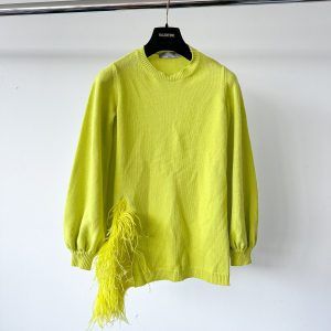 Valentino Garavani Lime Green Feather Trim Jumper