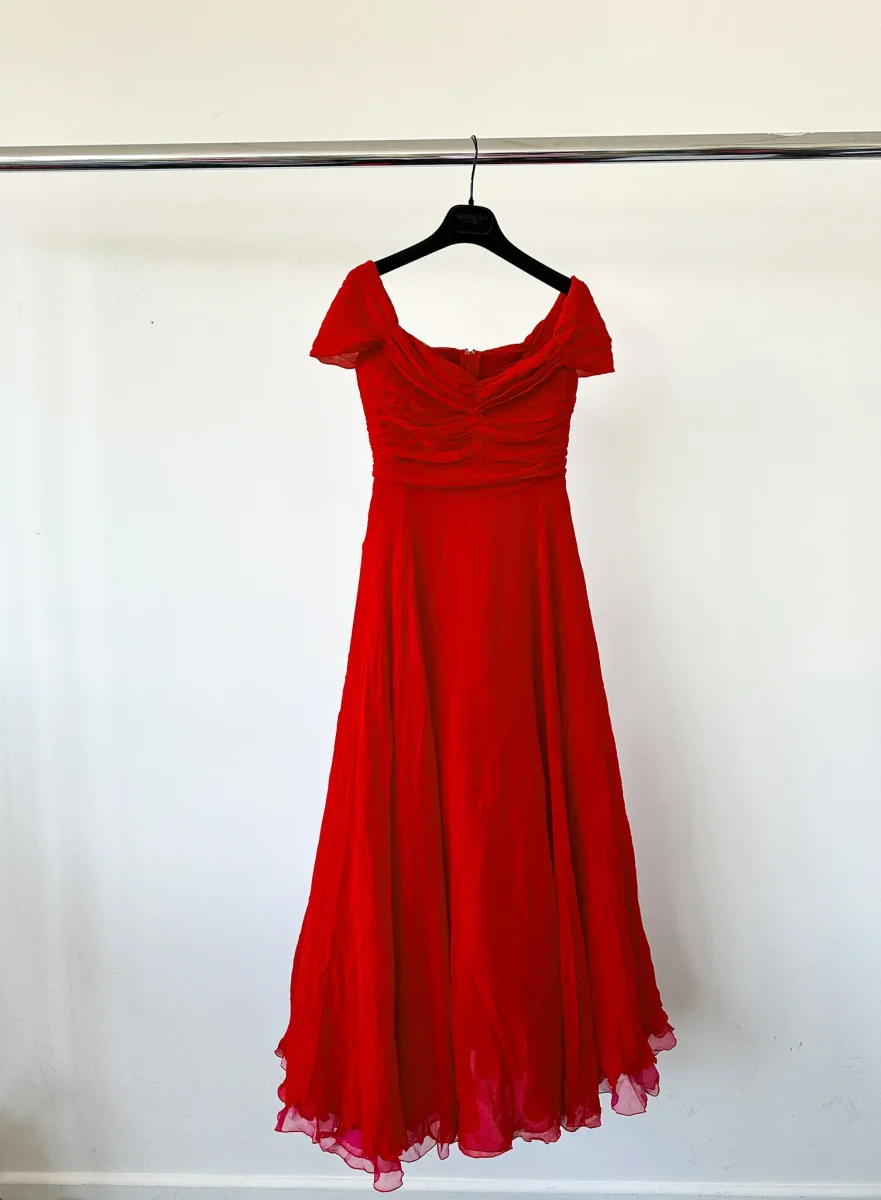 Giambattista Valli Red Sweetheart Neck Tulle Dress - Imagen 3