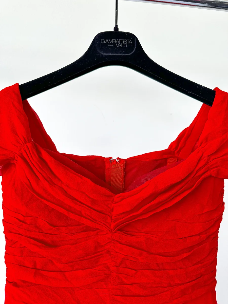 Giambattista Valli Red Sweetheart Neck Tulle Dress - Imagen 4