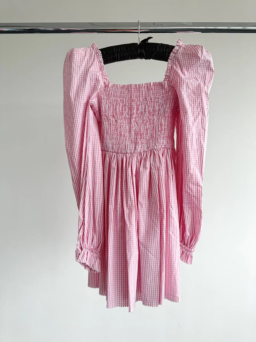 The Vampire's Wife The Straw Girl Pink White Gingham Check Mini Dress - Imagen 6