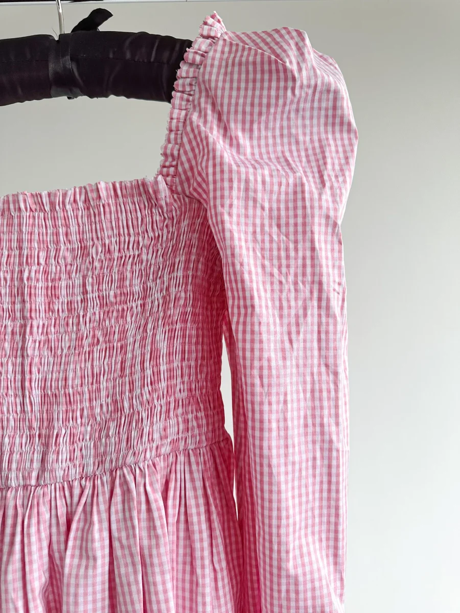 The Vampire's Wife The Straw Girl Pink White Gingham Check Mini Dress - Imagen 7