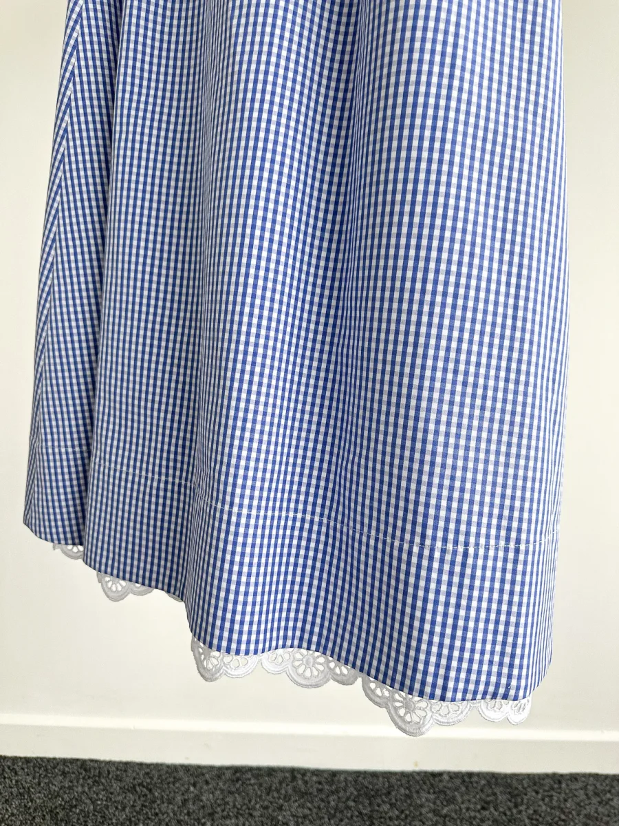 The Vampire's Wife The Good Witch Blue Gingham Flared Strapless Midi Dress - Imagen 4