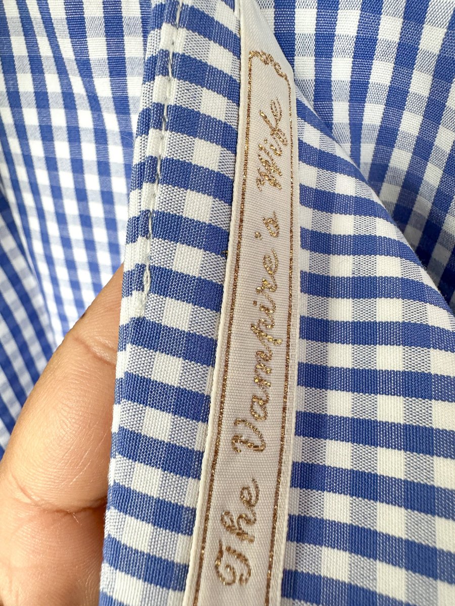 The Vampire's Wife The Good Witch Blue Gingham Flared Strapless Midi Dress - Imagen 8
