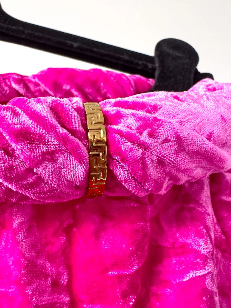 Versace Pink Crushed Velvet Gold Ring Detail Trousers - Imagen 4