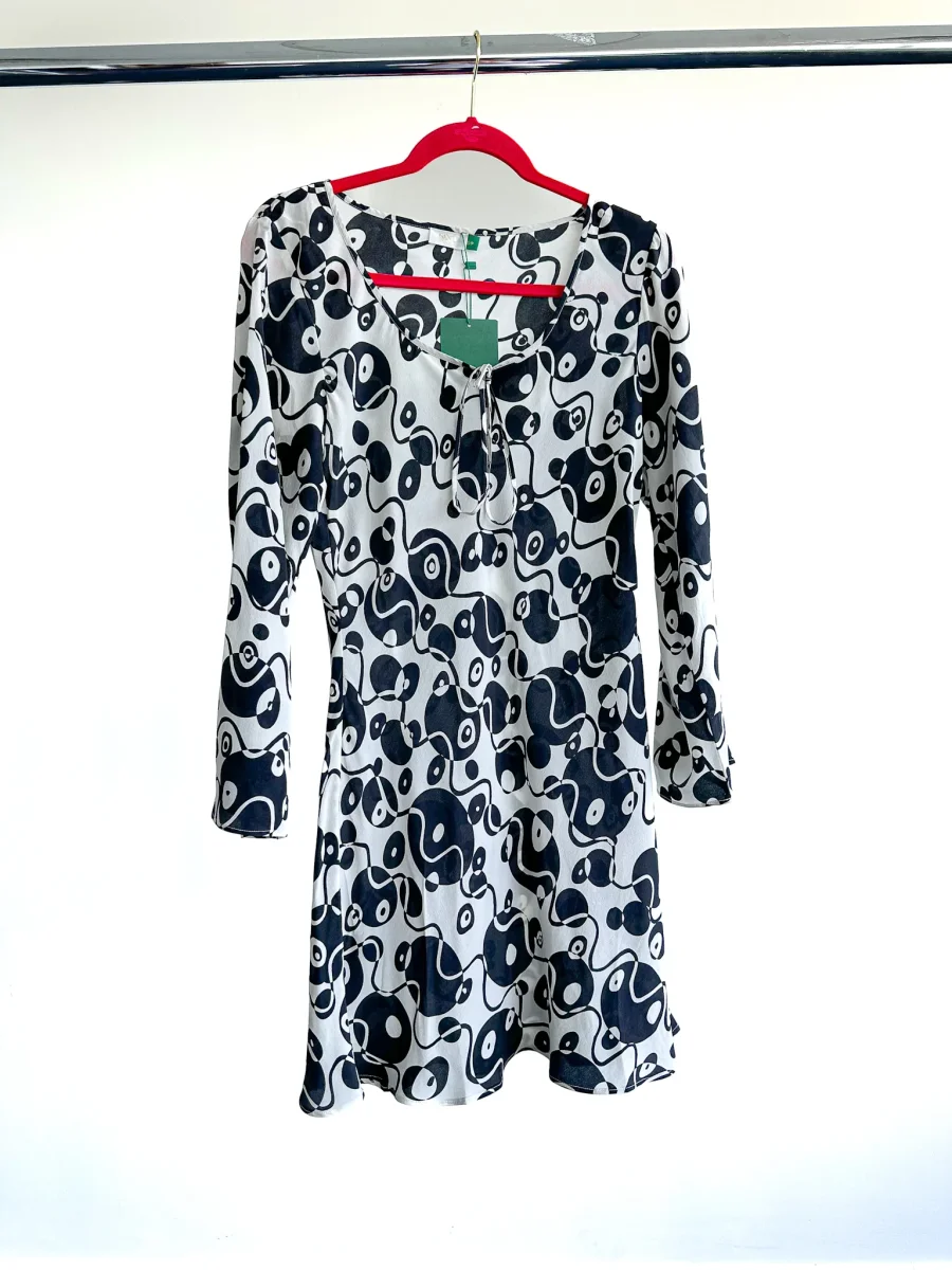 Rixo London Celeste Psychedelic Monochrome Klimt Silk Summer Mini Dress
