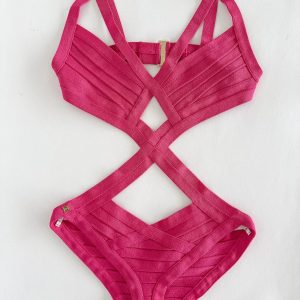 Herve Leger Pink Bandage Bikini Swimsuit