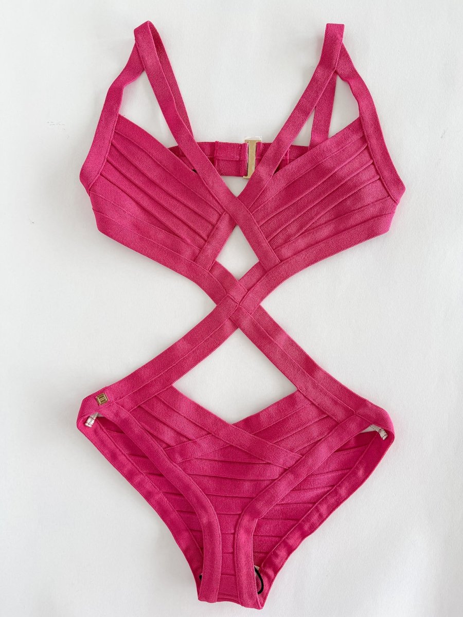 Herve Leger Pink Bandage Bikini Swimsuit