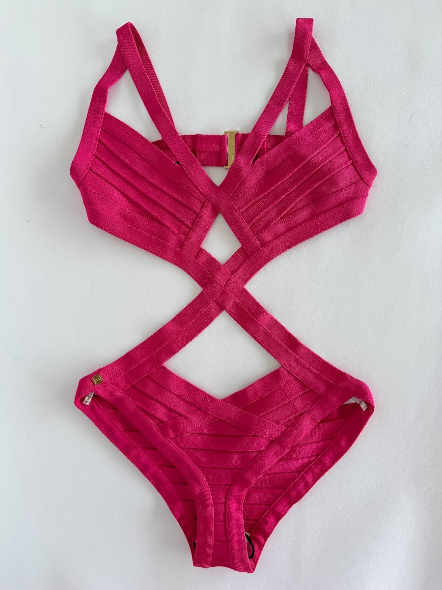 Herve Leger Pink Bandage Bikini Swimsuit - Imagen 5