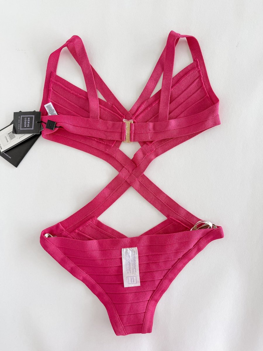 Herve Leger Pink Bandage Bikini Swimsuit - Imagen 3