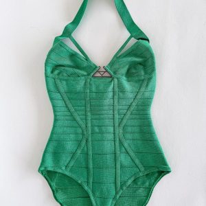 HERVE LEGER Emmalie Green Bandage Halterneck Club Party Swimsuit