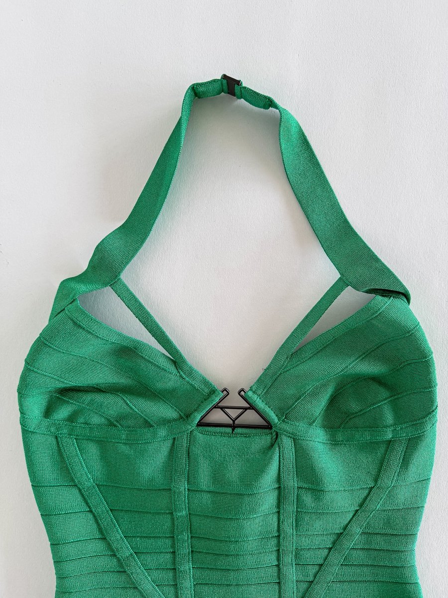 HERVE LEGER Emmalie Green Bandage Halterneck Club Party Swimsuit - Imagen 4