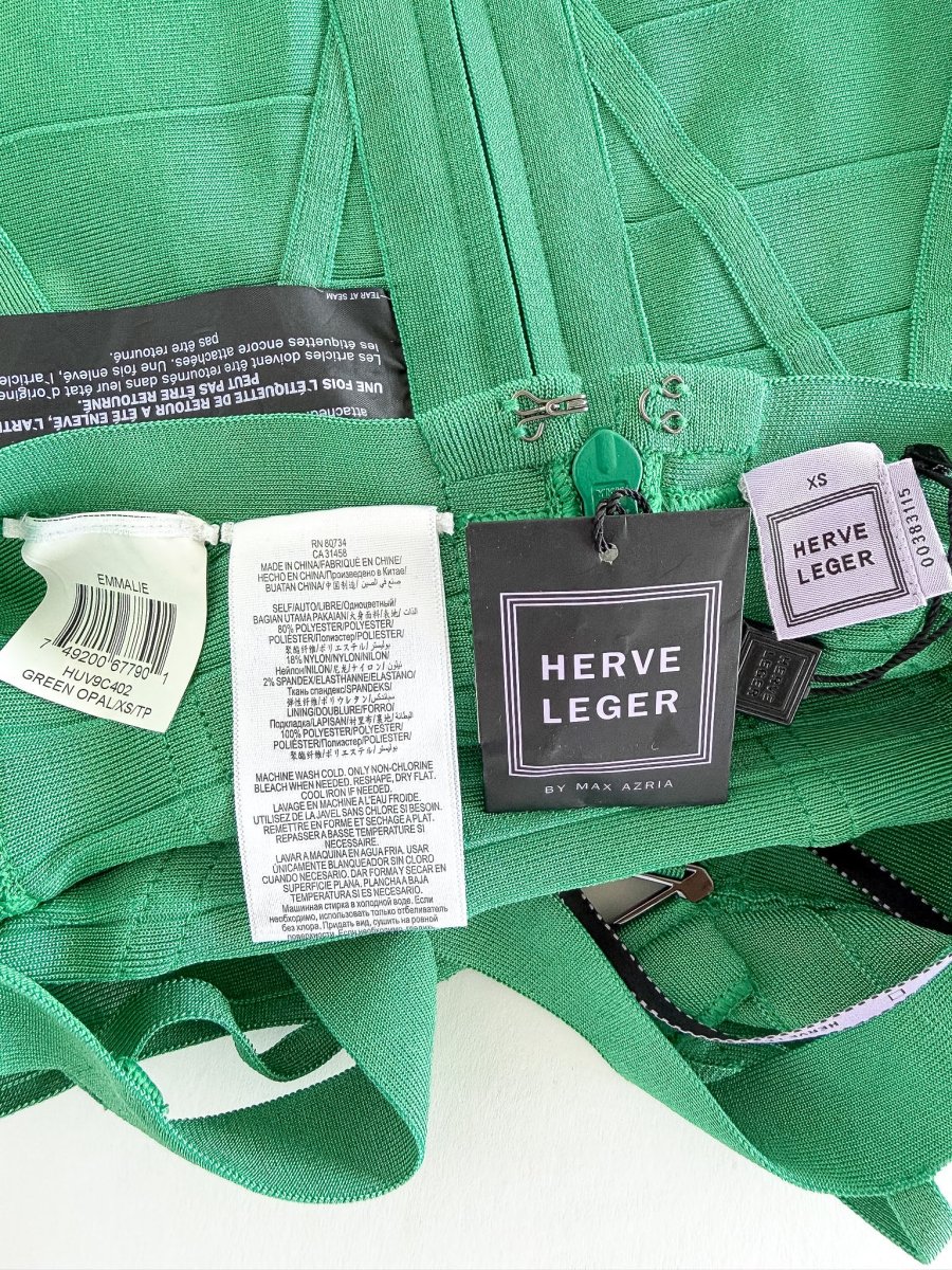 HERVE LEGER Emmalie Green Bandage Halterneck Club Party Swimsuit - Imagen 7