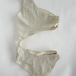 Lisa Marie Fernandez White Seersucker Crinkle Cut-Out Swimsuit