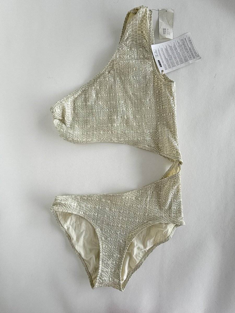 Lisa Marie Fernandez White Seersucker Crinkle Cut-Out Swimsuit - Imagen 3