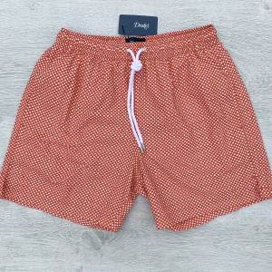 Drake's Coral Pink Swim Shorts In Check Print