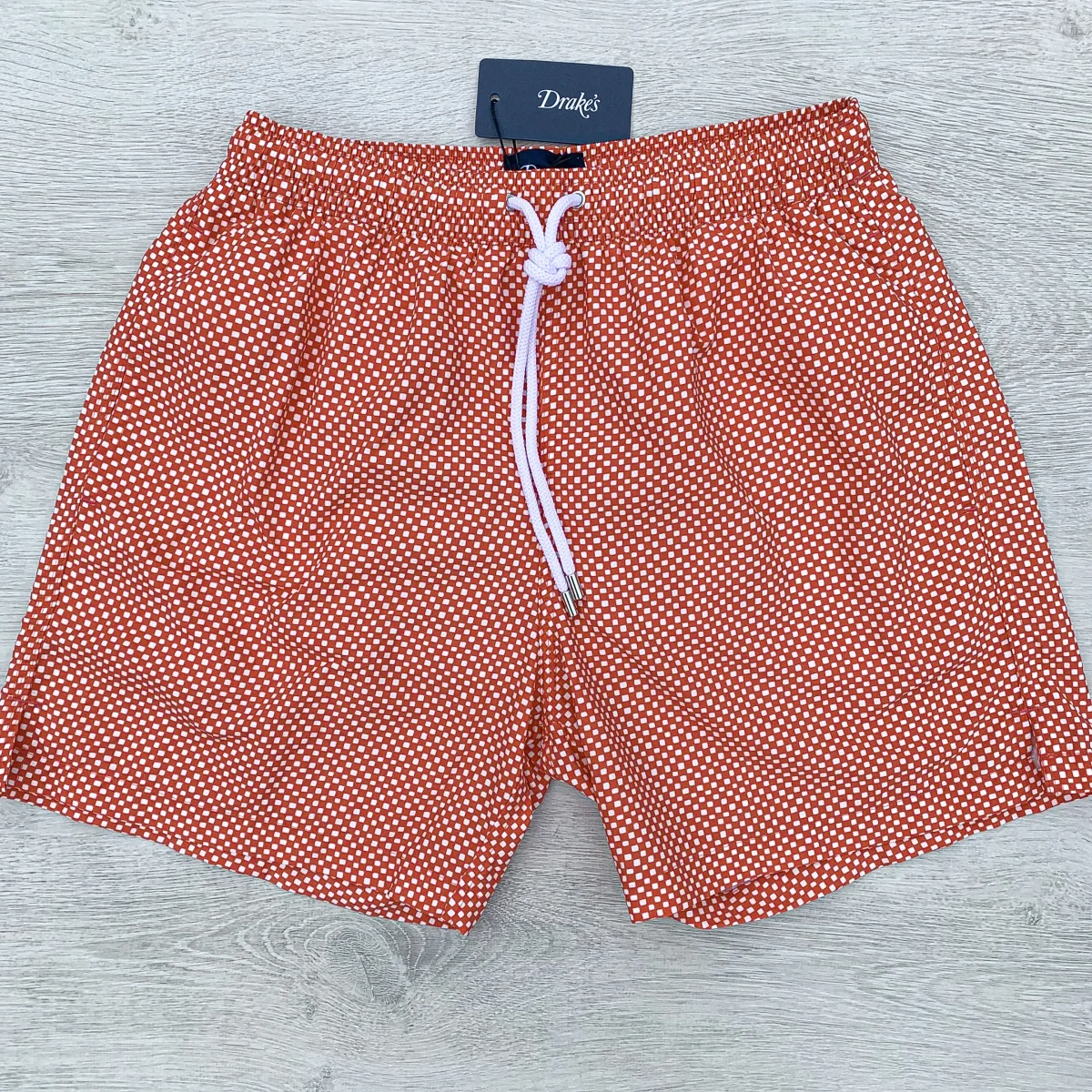 Drake's Coral Pink Swim Shorts In Check Print - Imagen 2