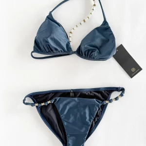 Vix Paula Hermanny Bikini Set Dark Glossy Blue Gold Trim