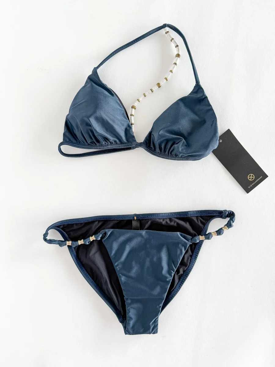 Vix Paula Hermanny Bikini Set Dark Glossy Blue Gold Trim - Imagen 2