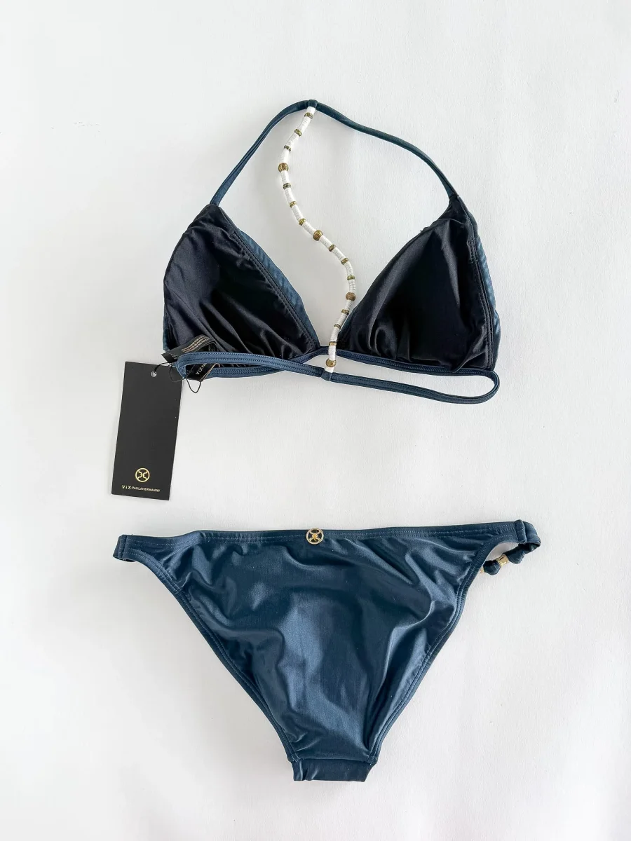 Vix Paula Hermanny Bikini Set Dark Glossy Blue Gold Trim - Imagen 4