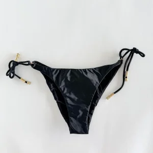 Vix Paula Hermanny Black Bikini Bottom Gold Hardware Tie Sides