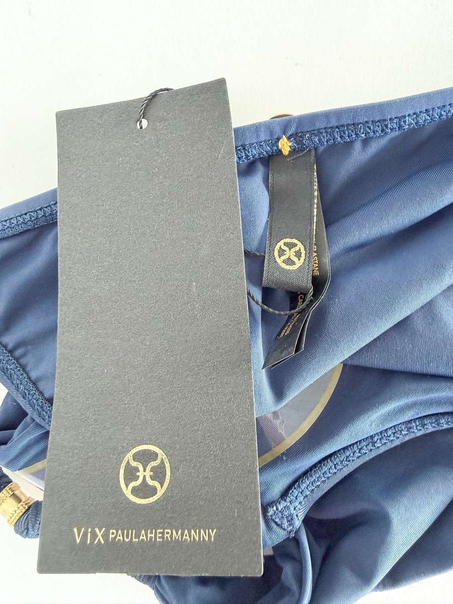 Vix Paula Hermanny Firenze Milos Navy Bikini Bottom Gold Hardware - Imagen 6