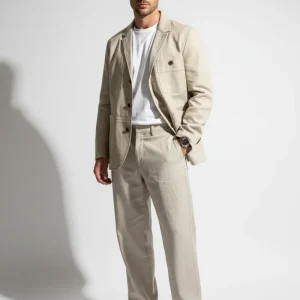 Folk Mens Beige Herringbone Workwear Blazer Jacket